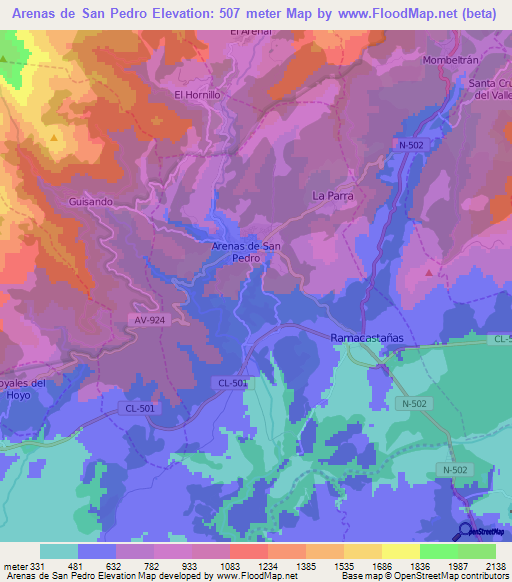 Arenas de San Pedro,Spain Elevation Map