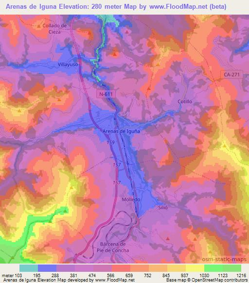 Arenas de Iguna,Spain Elevation Map