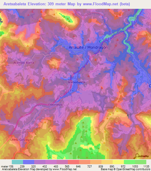 Aretxabaleta,Spain Elevation Map