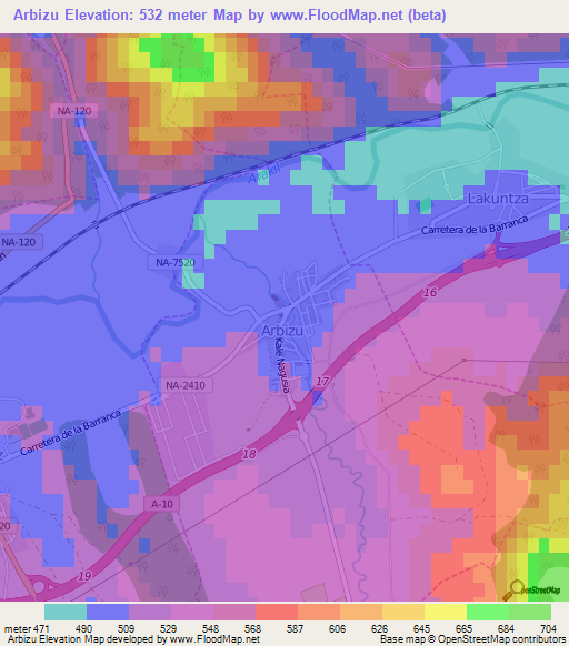 Arbizu,Spain Elevation Map