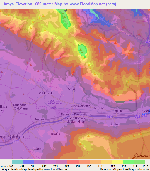 Araya,Spain Elevation Map