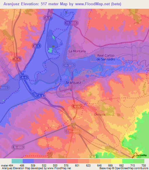 Aranjuez,Spain Elevation Map