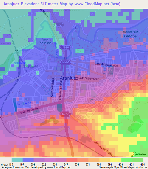 Aranjuez,Spain Elevation Map