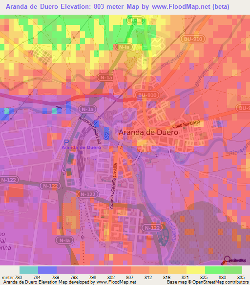 Aranda de Duero,Spain Elevation Map