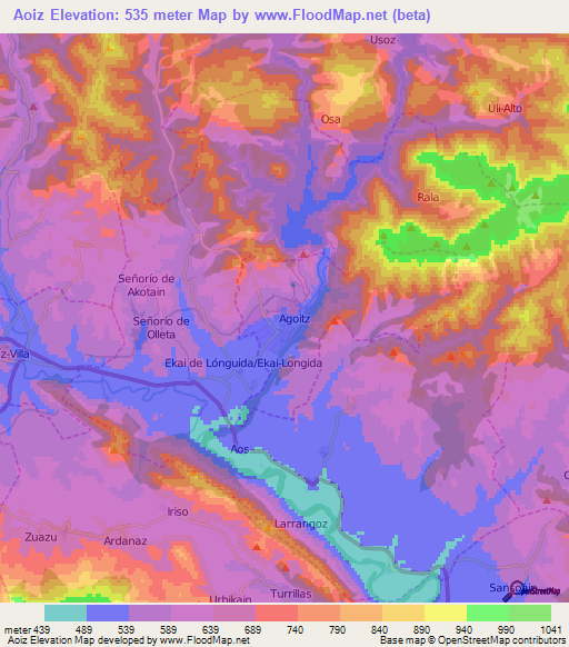 Aoiz,Spain Elevation Map