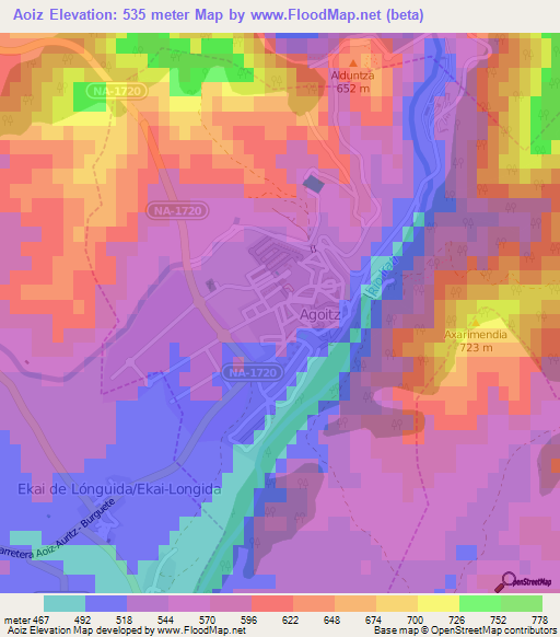 Aoiz,Spain Elevation Map