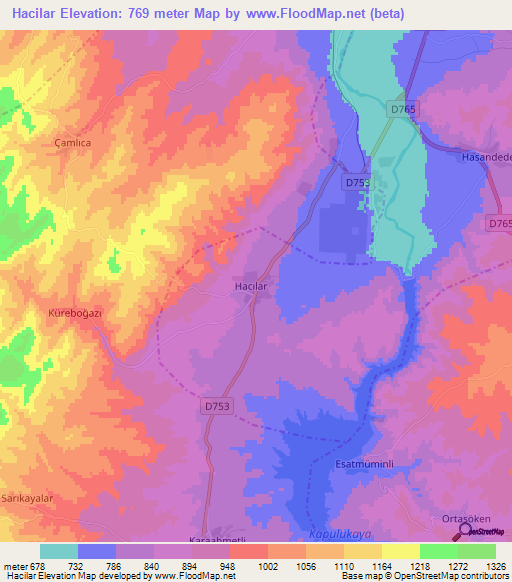 Hacilar,Turkey Elevation Map