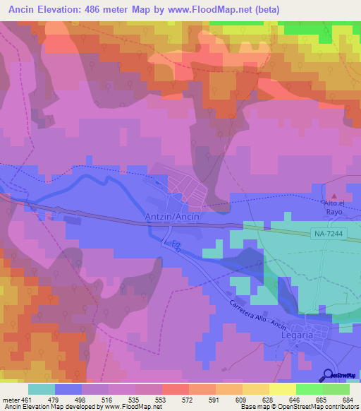 Ancin,Spain Elevation Map