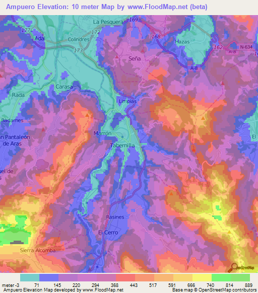 Ampuero,Spain Elevation Map