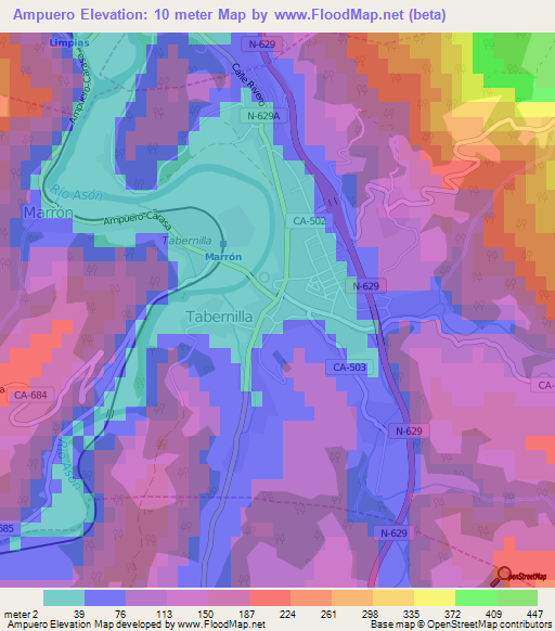 Ampuero,Spain Elevation Map