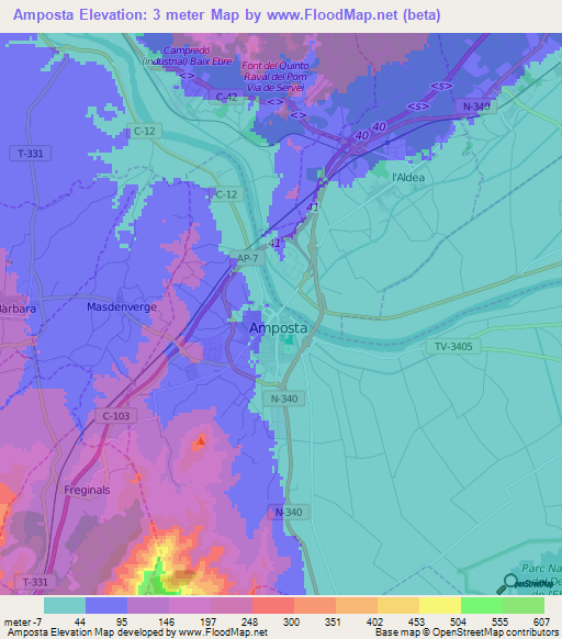 Amposta,Spain Elevation Map