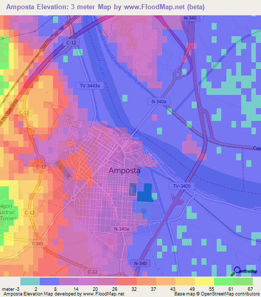 Amposta,Spain Elevation Map