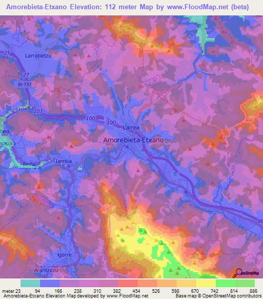 Amorebieta-Etxano,Spain Elevation Map