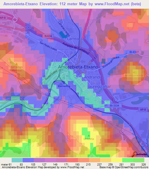 Amorebieta-Etxano,Spain Elevation Map