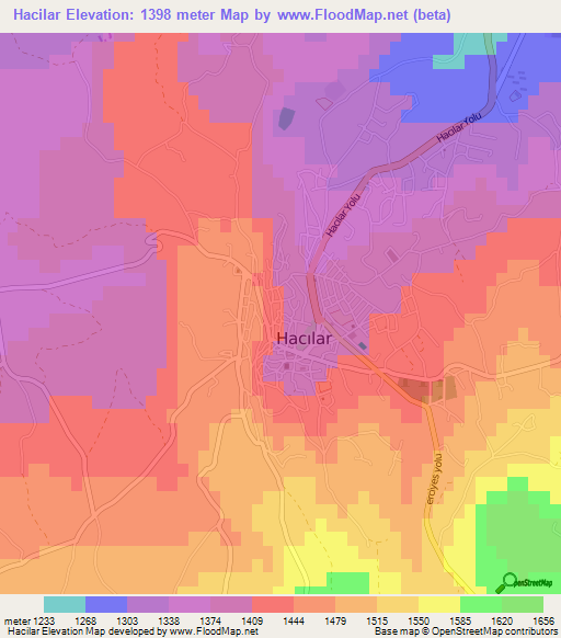 Hacilar,Turkey Elevation Map