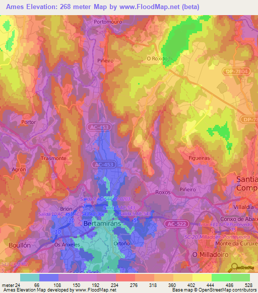 Ames,Spain Elevation Map