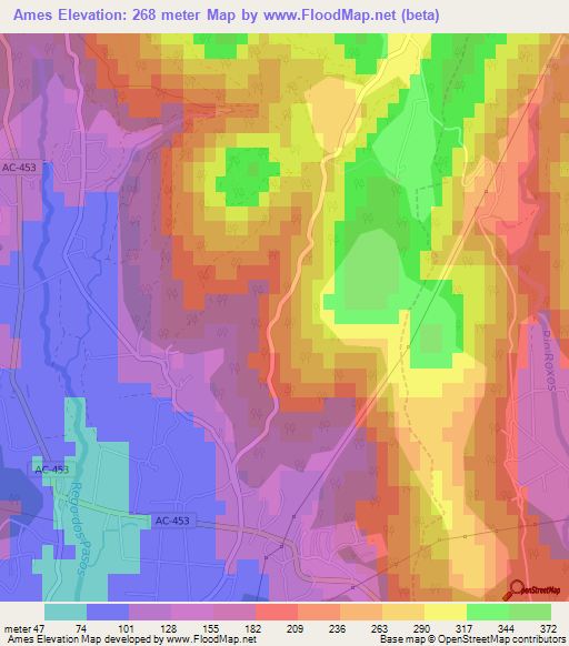 Ames,Spain Elevation Map