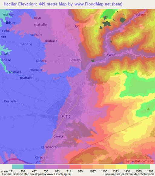 Hacilar,Turkey Elevation Map