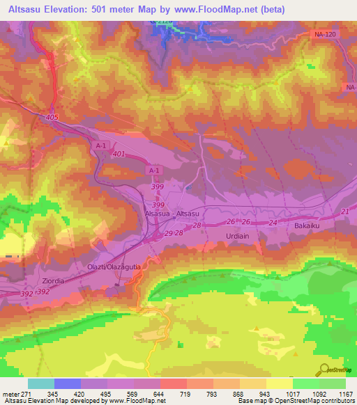 Altsasu,Spain Elevation Map