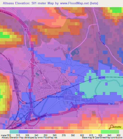Altsasu,Spain Elevation Map