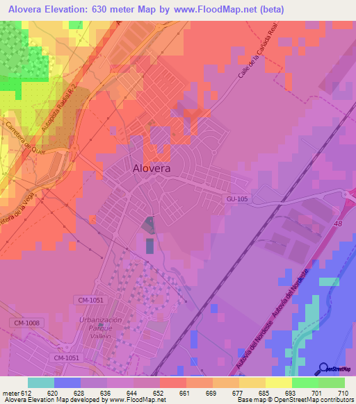 Alovera,Spain Elevation Map