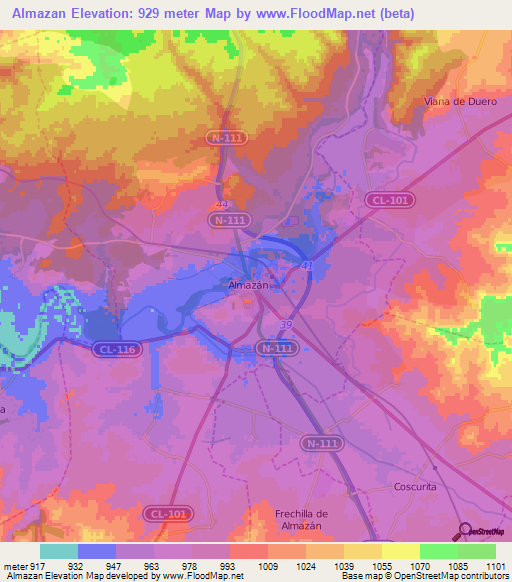 Almazan,Spain Elevation Map