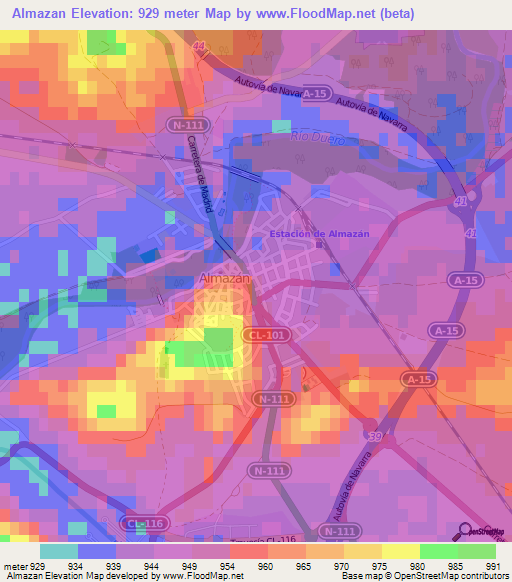 Almazan,Spain Elevation Map