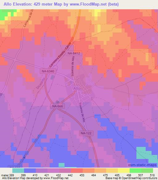 Allo,Spain Elevation Map