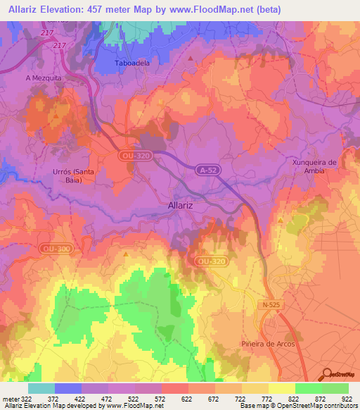 Allariz,Spain Elevation Map