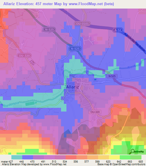 Allariz,Spain Elevation Map