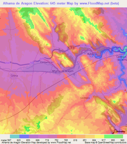 Alhama de Aragon,Spain Elevation Map