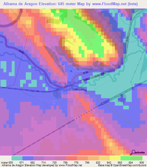 Alhama de Aragon,Spain Elevation Map