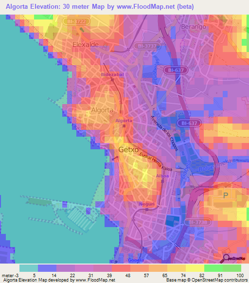 Algorta,Spain Elevation Map