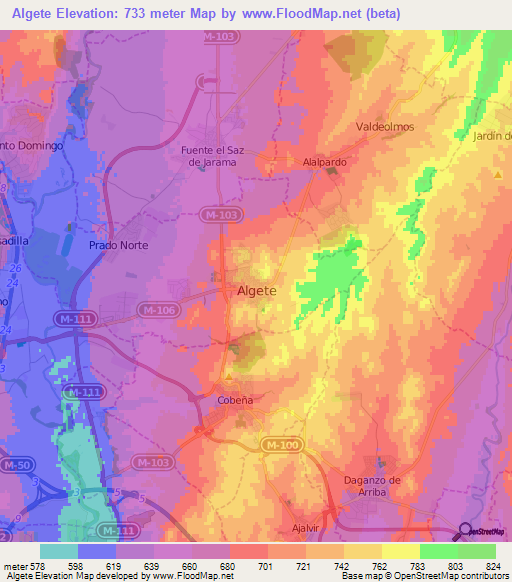 Algete,Spain Elevation Map
