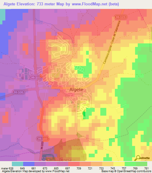 Algete,Spain Elevation Map