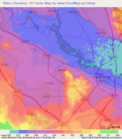 Alfaro,Spain Elevation Map