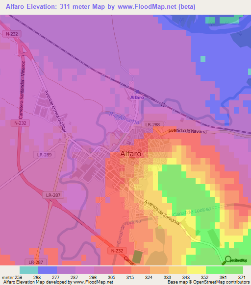 Alfaro,Spain Elevation Map