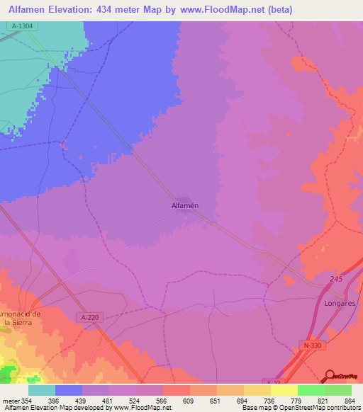 Alfamen,Spain Elevation Map