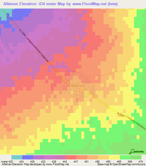 Alfamen,Spain Elevation Map