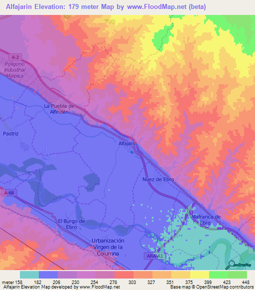 Alfajarin,Spain Elevation Map