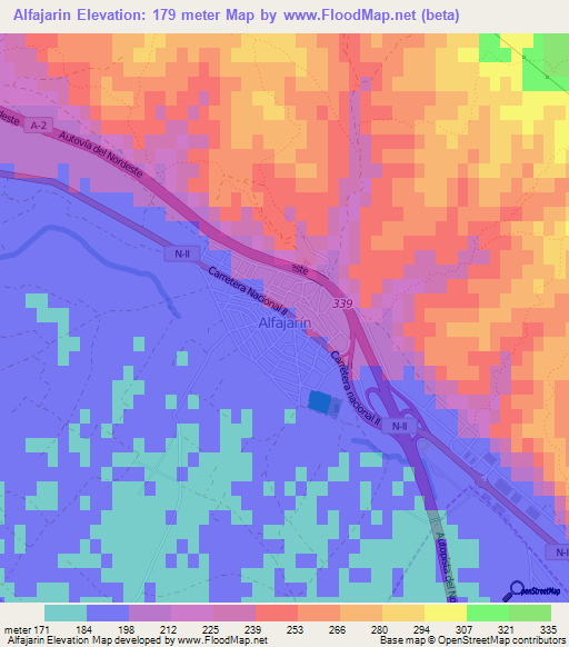 Alfajarin,Spain Elevation Map