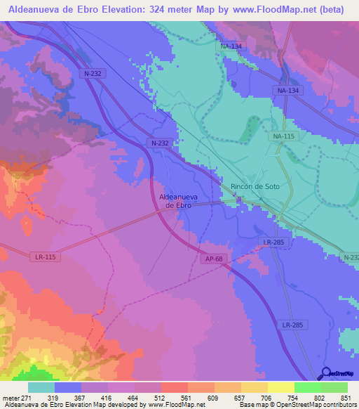 Aldeanueva de Ebro,Spain Elevation Map