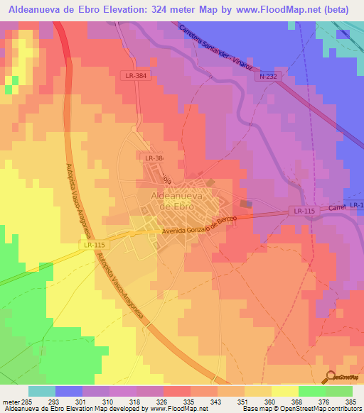 Aldeanueva de Ebro,Spain Elevation Map