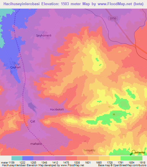 Hacihuseyinlerobasi,Turkey Elevation Map