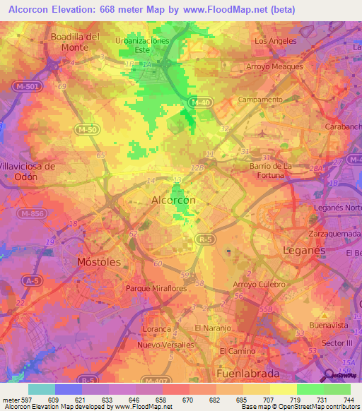 Alcorcon,Spain Elevation Map