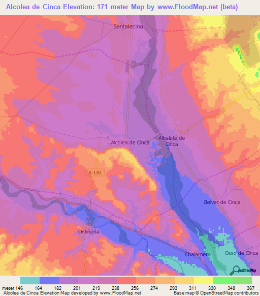 Alcolea de Cinca,Spain Elevation Map