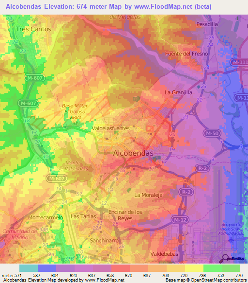 Alcobendas,Spain Elevation Map