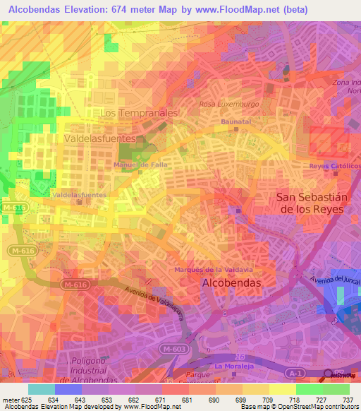 Alcobendas,Spain Elevation Map