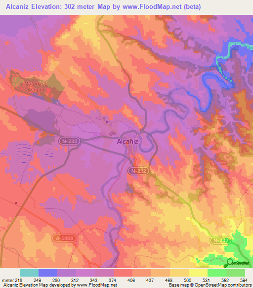 Alcaniz,Spain Elevation Map