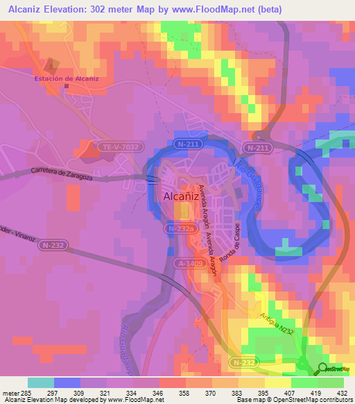 Alcaniz,Spain Elevation Map